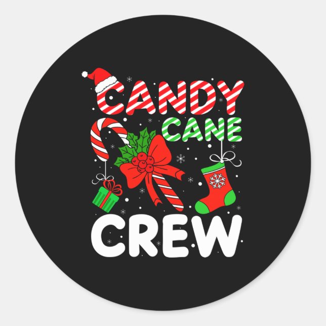 Sticker Rond Candy Cane Crew Christmas Funny Xmas Matching Fami (Devant)
