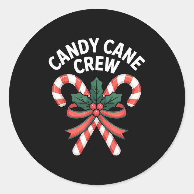 Sticker Rond Candy Cane Crew Christmas Girls Boys Kids Adult Ho (Devant)