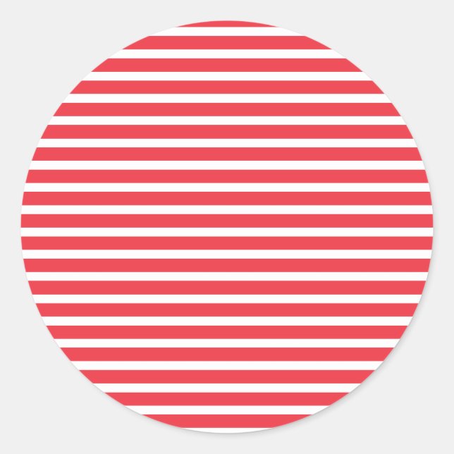 Sticker Rond Candy Cane Rouge et Blanc Simple Rayé Horizontal (Devant)