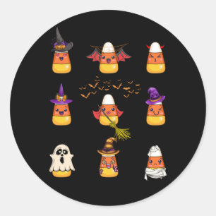 Sticker Rond Candy Corn caractères mal sorcière maman fantôme H