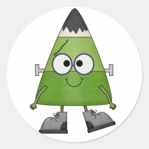 Sticker Rond Candy Corn Frankenstein Halloween
