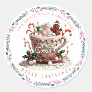 Sticker Rond Candy de Mug de Fêtes de Noël à l'Aquarelle