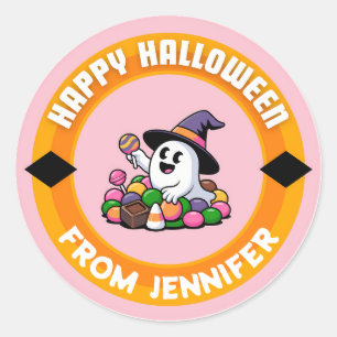 Sticker Rond Candy Ghost Joyeux Halloween