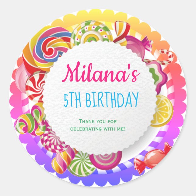 Sticker Rond Candy land fête d'anniversaire pastel (Devant)