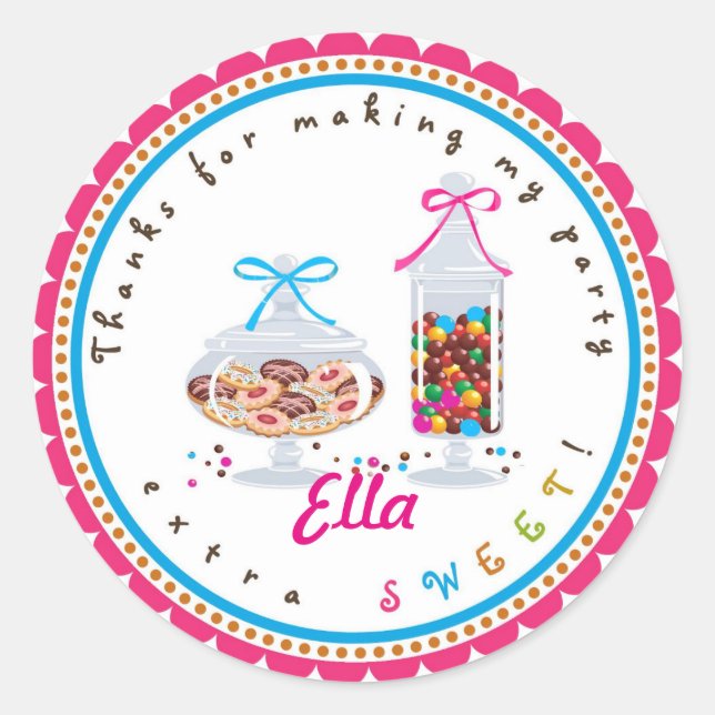 Sticker Rond Candy Land Sweet Shop Anniversaire Favoriser Stick (Devant)