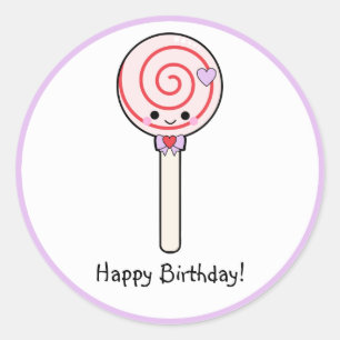 Sticker Rond Candy Lollipop Joyeux anniversaire