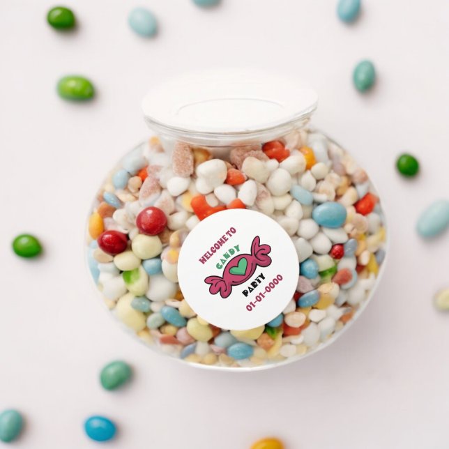 Sticker Rond Candy Party (candy treat sweet party theme sticker,birthday party sticker,gift pack,envelope,return gift sticker)