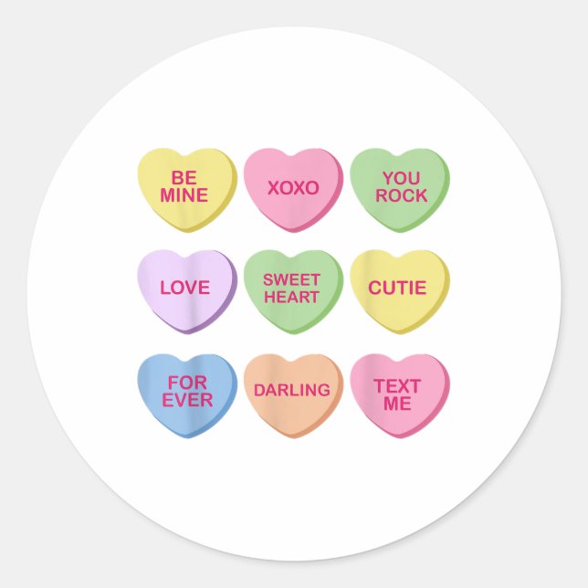 Sticker Rond Candy Sweet Conversation Coeurs Valentines Day Wom (Devant)