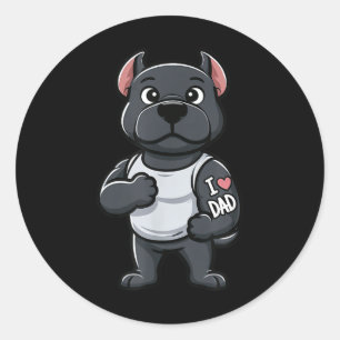 Sticker Rond Cane Corso I Love Papa Funny Chien Tattoo _1