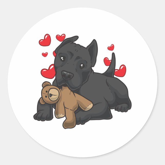 Sticker Rond Cane Corso Italiano avec animal en peluche (Devant)