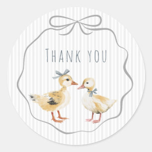 Sticker Rond Caneton Mignon Aquarelle Garçon Baby Shower