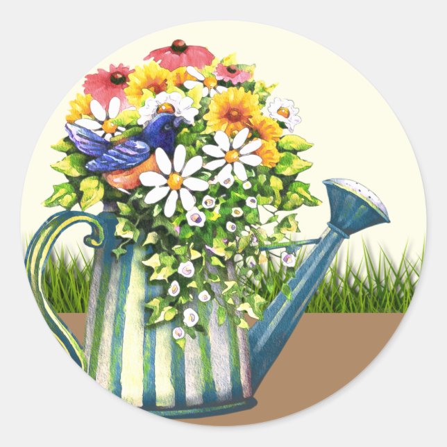 Sticker Rond Canette d'eau avec Fleurs sauvages (Devant)