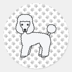 Sticker Rond Caniche jouet blanc Chien de dessin animé mignon