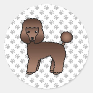 Sticker Rond Caniche jouet marron Chien de dessin animé mignon