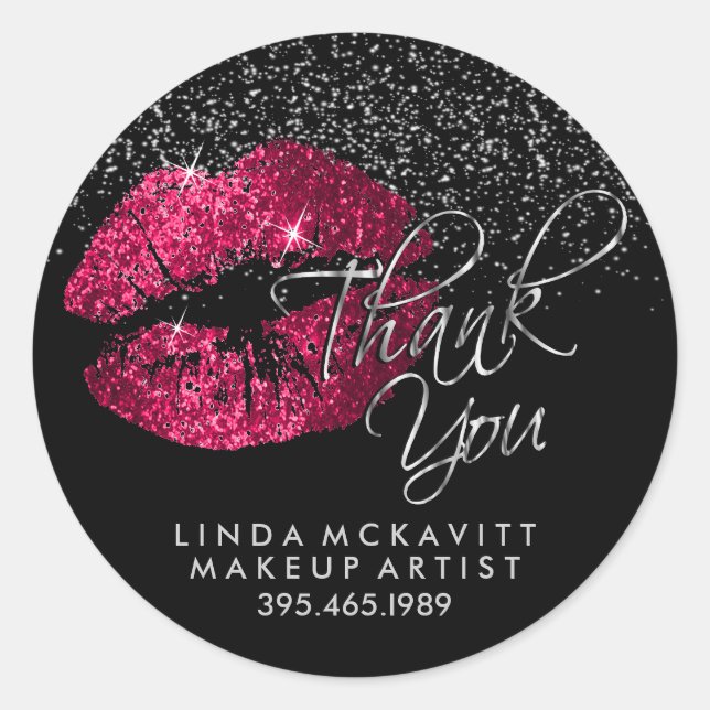 Sticker Rond Canne à lèvre rose chaud 💋 Merci argent (Devant)