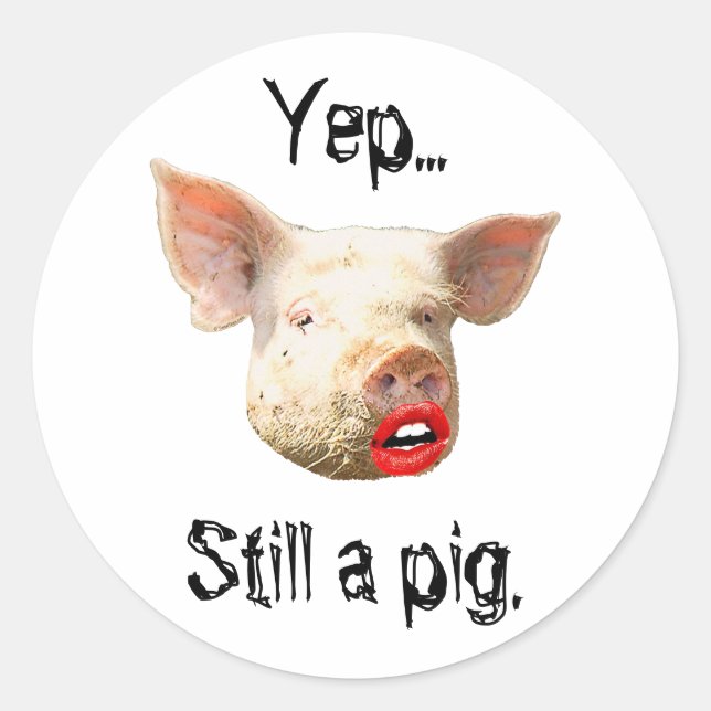 Sticker Rond Canne à lèvres sur un porc (Devant)
