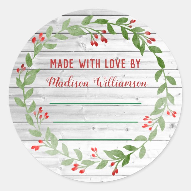 Sticker Rond Canne de Noël en bois rustique | Confiture maison (Devant)