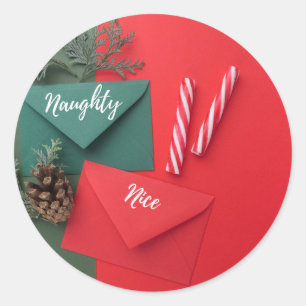 Sticker Rond Canneberges personnalisées Naughty or Nice Noël