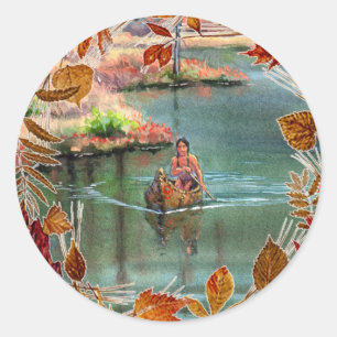 Sticker Rond CANOË de FEUILLE d'AUTOMNE par SHARON SHARPE