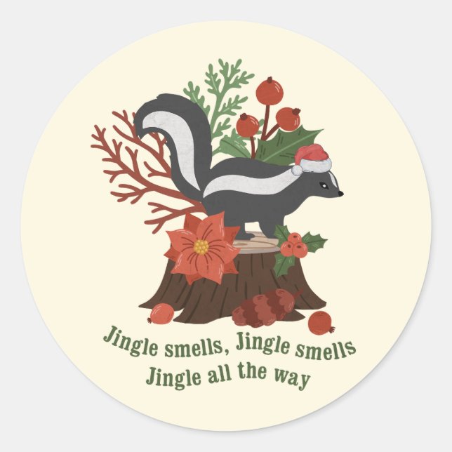 Sticker Rond Canon à Skunk de Noël : Odeurs de Jingle (Devant)