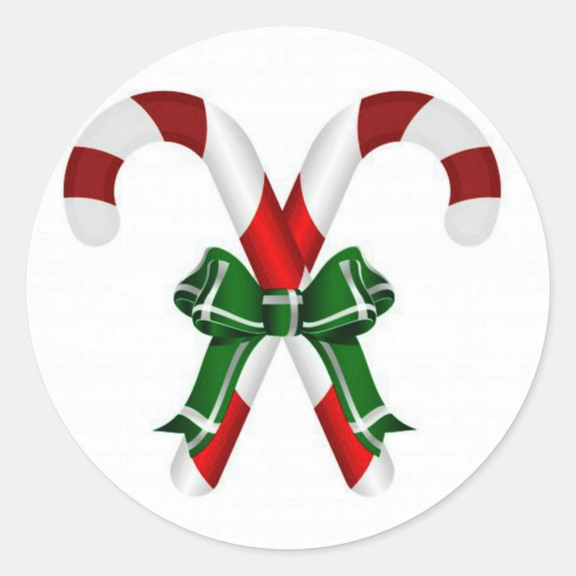 Sticker Rond Canystick de Noël Avec Bow (Devant)