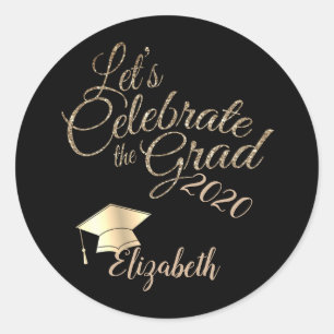 Sticker Rond Cap de graduation,Nom Noir