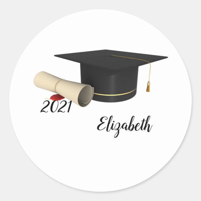 Sticker Rond Cap de remise des diplômes élégant , Diplôme  (Devant)