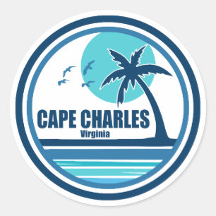 Sticker Rond Cape Charles Beach Virginia Palm Tree Birds
