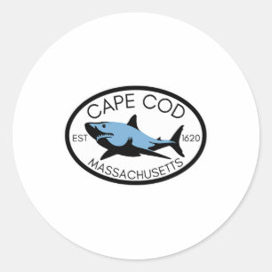 Sticker Rond Cape Cod Machusetts Pêche Requin Poisson Plage Bat