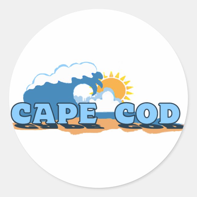 Sticker Rond Cape Cod "Waves" Design. (Devant)