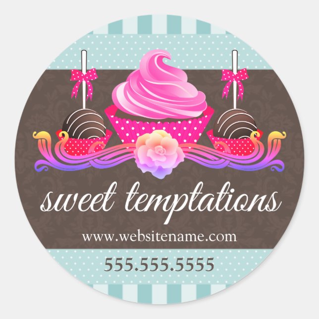 Sticker Rond Câpes à gâteaux et Cupcake Boulangerie Câbles (Devant)