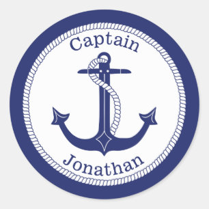 Sticker Rond Capitaine de marine nautique d'Ancre personnalisé