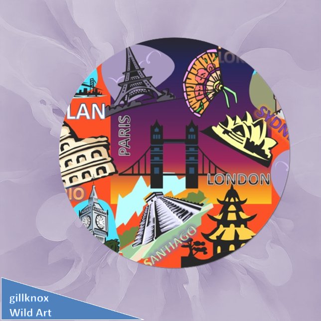 Sticker Rond Capitales du monde entier (Créateur téléchargé)