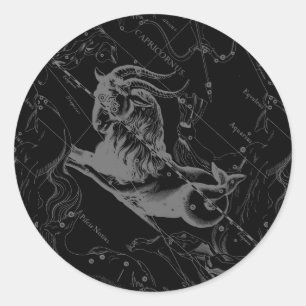 Sticker Rond Capricorne Constellation Carte Hevelius Engraving