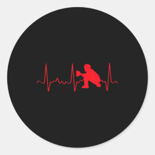 Sticker Rond Capteur de baseball - Catcher de baseball rouge