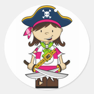 Sticker Rond Capteur de pirate fille
