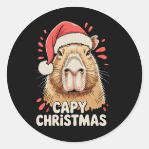 Sticker Rond Capy Noël Xmas Chapeau Santa Capybara Rongeur
