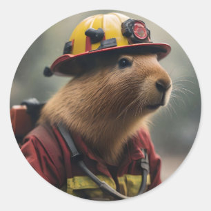 Sticker Rond "Capybara à la Secourt : Pompier Extraordinair