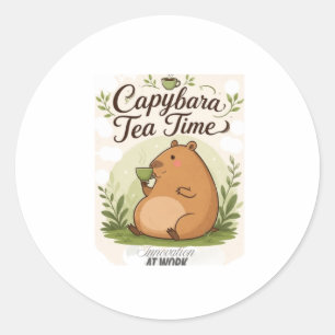 Sticker Rond Capybara à l'heure du thé Capybara mignon buvant