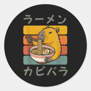 Sticker Rond Capybara Anime Graphique Ramen Kawaii Japonais Vin