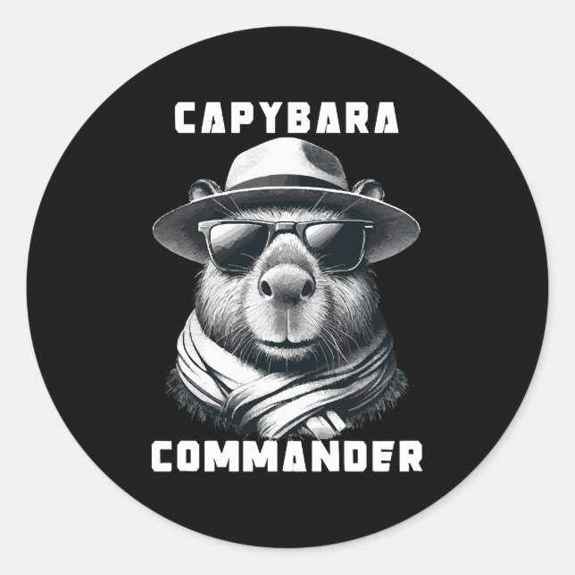 Sticker Rond Capybara Avec Lunettes De Soleil Capy Commander (Devant)