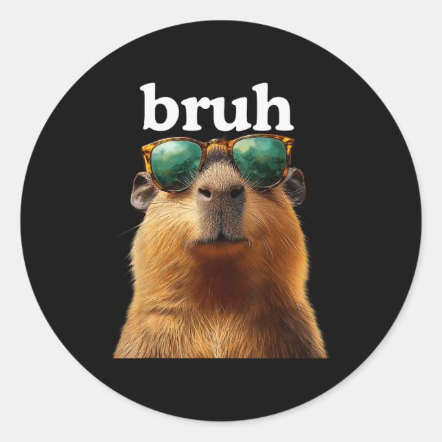 Sticker Rond Capybara Bruh With Sungles Funny Meme Lovers Men W (Devant)