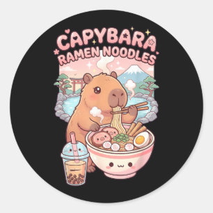 Sticker Rond Capybara Drôle De Nouilles Ramen Kawaii Capybara E