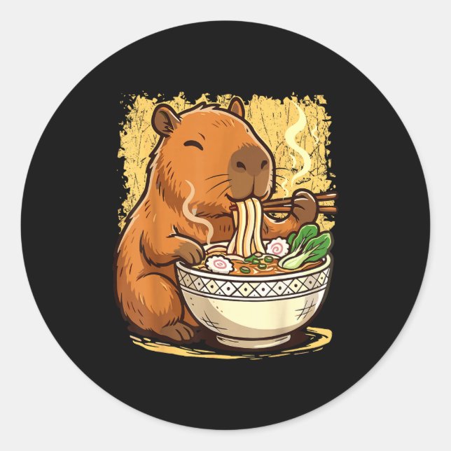 Sticker Rond Capybara Eating Ramen Noodles  (Devant)