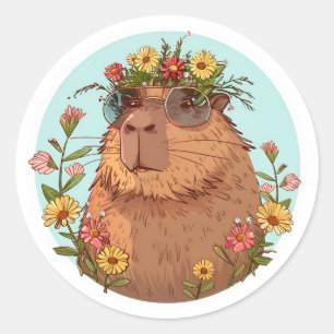 Sticker Rond Capybara en lunettes de soleil Été
