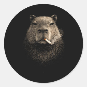 Sticker Rond Capybara fumant mème drôle esthétique rétro vintag