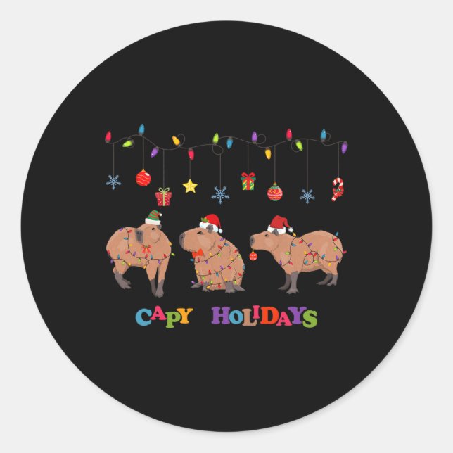 Sticker Rond Capybara Joyeux Noël (Devant)