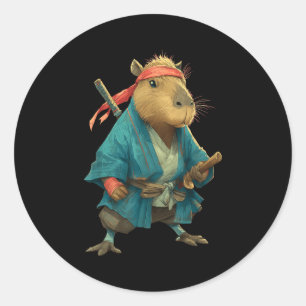 Sticker Rond Capybara Ninja Samouraï Japon Drôle Graphique Japo