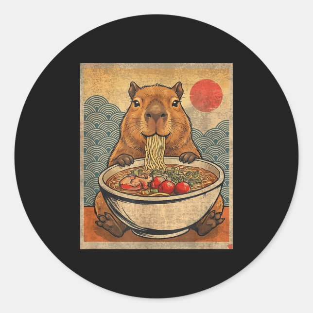 Sticker Rond Capybara Ramen Japanese Funny Graphic Kawaii Anime (Devant)