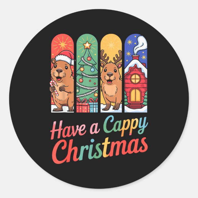 Sticker Rond Capybara Reindeer Xmas Have A Capy Christmas  (Devant)